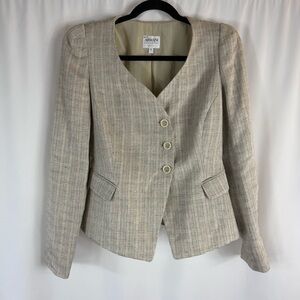 Armani Collezioni Womens 6 Tweed Linen Blend Blazer Cream Black Classic,Career